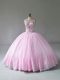 Spectacular Baby Pink Lace Up Quinceanera Dresses Beading and Appliques Sleeveless Floor Length