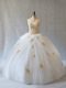 Brush Train Ball Gowns Sweet 16 Dresses White Sweetheart Tulle Sleeveless Lace Up