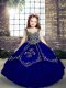 Pretty Royal Blue Sleeveless Beading and Embroidery Floor Length Kids Formal Wear