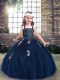 Custom Made Tulle Straps Sleeveless Lace Up Appliques Kids Formal Wear in Navy Blue