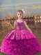 Fuchsia Sleeveless Fabric With Rolling Flowers Sweep Train Lace Up Kids Formal Wear for Wedding Party