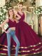 Dazzling Ball Gowns Quince Ball Gowns Burgundy V-neck Tulle Sleeveless Floor Length Backless