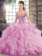 Brush Train Ball Gowns Quinceanera Gowns Lilac Sweetheart Tulle Sleeveless Lace Up