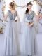 Grey Lace Up Bridesmaid Dress Appliques Sleeveless Floor Length