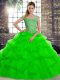 Sexy Off The Shoulder Sleeveless Brush Train Lace Up Vestidos de Quinceanera Green Tulle
