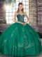 Wonderful Sleeveless Tulle Floor Length Lace Up Quinceanera Dress in Turquoise with Beading and Embroidery