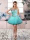 Extravagant Aqua Blue Off The Shoulder Neckline Beading and Ruffles Homecoming Dresses Sleeveless Lace Up