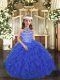 Super Royal Blue Sleeveless Beading and Ruffles Floor Length Pageant Gowns For Girls