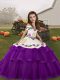 Eggplant Purple Ball Gowns Straps Sleeveless Tulle Floor Length Lace Up Embroidery and Ruffled Layers Child Pageant Dress