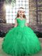 Nice Beading and Ruffles Kids Pageant Dress Turquoise Lace Up Long Sleeves Floor Length