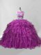 Fuchsia Zipper 15th Birthday Dress Beading and Ruffles Sleeveless Brush Train