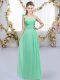 One Shoulder Sleeveless Quinceanera Court of Honor Dress Floor Length Hand Made Flower Turquoise Chiffon