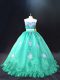 Turquoise Ball Gowns Organza Sweetheart Sleeveless Appliques Zipper Quinceanera Gowns