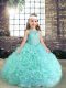 Beauteous Apple Green Fabric With Rolling Flowers Lace Up Little Girls Pageant Dress Sleeveless Floor Length Beading