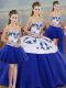 Royal Blue Tulle Lace Up Quince Ball Gowns Sleeveless Floor Length Embroidery and Bowknot
