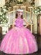 Best Halter Top Sleeveless Pageant Gowns For Girls Floor Length Appliques Lilac Tulle