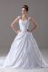 White Ball Gowns Beading and Appliques Bridal Gown Lace Up Taffeta Sleeveless