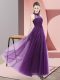 Pretty Tulle Halter Top Sleeveless Lace Up Beading and Appliques Quinceanera Dama Dress in Dark Purple