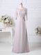 Fashion Pink 3 4 Length Sleeve Floor Length Beading and Embroidery Zipper Prom Dress