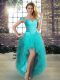 Ideal Tulle Off The Shoulder Sleeveless Lace Up Beading and Ruffles Pageant Dress Wholesale in Aqua Blue