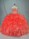 Floor Length Lace Up 15th Birthday Dress Red for Sweet 16 and Quinceanera with Beading and Ruffles