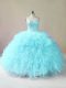 Romantic Aqua Blue Quinceanera Gown Sweet 16 and Quinceanera with Beading and Ruffles Sweetheart Sleeveless Lace Up