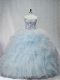 Admirable Light Blue Ball Gowns Sweetheart Sleeveless Tulle Brush Train Lace Up Beading and Ruffles Sweet 16 Quinceanera Dress