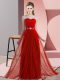 Red Chiffon Lace Up Quinceanera Court Dresses Sleeveless Floor Length Beading
