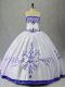 Floor Length Blue And White Quinceanera Gowns Satin Sleeveless Embroidery