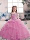 Popular Lilac Tulle Lace Up Scoop Sleeveless Floor Length Girls Pageant Dresses Beading