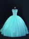 Charming Aqua Blue Sleeveless Beading and Lace Floor Length Ball Gown Prom Dress