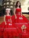 Flirting Red Strapless Neckline Embroidery and Ruffles Quince Ball Gowns Sleeveless Lace Up