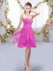 Stylish Knee Length Lace Up Damas Dress Fuchsia for Wedding Party with Ruffles and Ruching