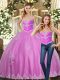 Sweet Floor Length Lilac Quince Ball Gowns Tulle Sleeveless Beading and Appliques