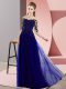 Designer Blue Bateau Neckline Beading and Lace Dama Dress for Quinceanera Half Sleeves Lace Up