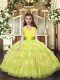 Classical Floor Length Yellow Green Child Pageant Dress Organza Sleeveless Ruffled Layers