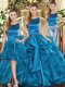 Cute Floor Length Three Pieces Sleeveless Teal Sweet 16 Dresses Lace Up