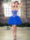 Glittering Blue Sweetheart Lace Up Beading and Ruffles Homecoming Party Dress Sleeveless
