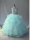 Fitting Light Blue Two Pieces Scoop Sleeveless Beading and Ruffles Floor Length Backless Ball Gown Prom Dress