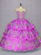 Superior Embroidery and Ruffled Layers 15th Birthday Dress Lilac Lace Up Sleeveless Floor Length