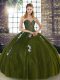 Tulle Sleeveless Floor Length 15th Birthday Dress and Beading and Appliques
