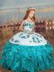 Floor Length Ball Gowns Sleeveless Aqua Blue Little Girl Pageant Gowns Lace Up