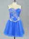 Wonderful Sweetheart Sleeveless Prom Party Dress Mini Length Beading Blue Tulle