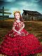Red Off The Shoulder Lace Up Embroidery and Ruffled Layers Little Girls Pageant Dress Short Sleeves