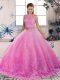 Backless Sweet 16 Dress Rose Pink for Military Ball and Sweet 16 and Quinceanera with Lace Sweep Train