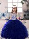 Beautiful Royal Blue Ball Gowns Organza Scoop Sleeveless Beading and Ruffles Floor Length Lace Up Little Girl Pageant Dress