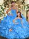Baby Blue Ball Gowns Sweetheart Sleeveless Organza Floor Length Lace Up Ruffles Quinceanera Dresses