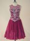 Hot Sale Mini Length Burgundy Prom Gown Scoop Sleeveless Lace Up