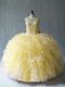 Decent Beading and Ruffles Vestidos de Quinceanera Yellow Lace Up Sleeveless Floor Length