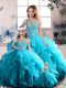 Aqua Blue Ball Gowns Scoop Sleeveless Tulle Floor Length Lace Up Beading and Ruffles Vestidos de Quinceanera